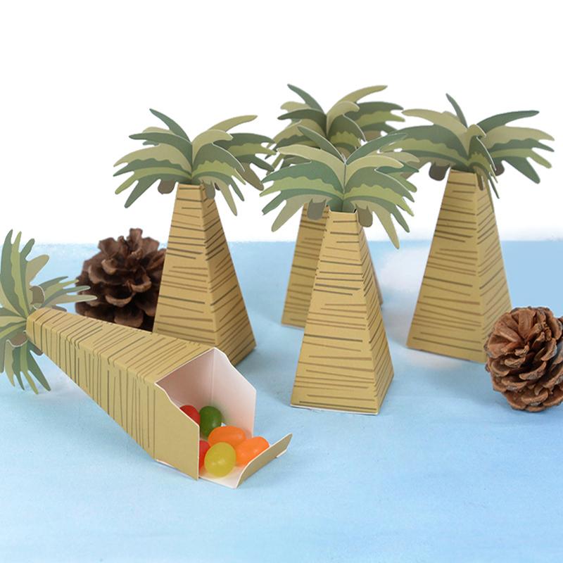 10/20/30pcs Coconut Palm Tree Candy Box Paper Chocolate Sweet Treat Boxes Hawaiian Tropical Wedding Birthday Party Gift Packing