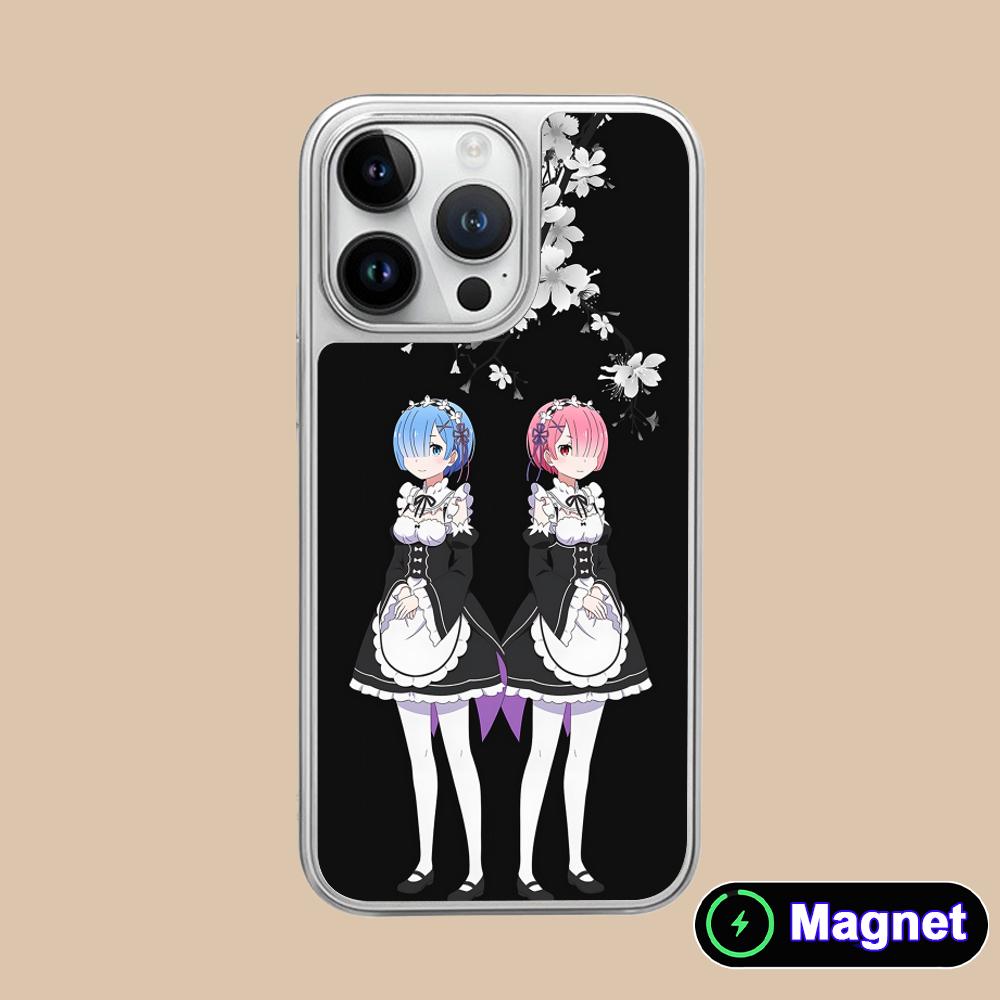 ReZero Rem Ram Silver Plating Magsafe Mobile Phone Case for iPhone 17 16 15 14 13 12 11 Air Pro Max Plus Colorful Cover