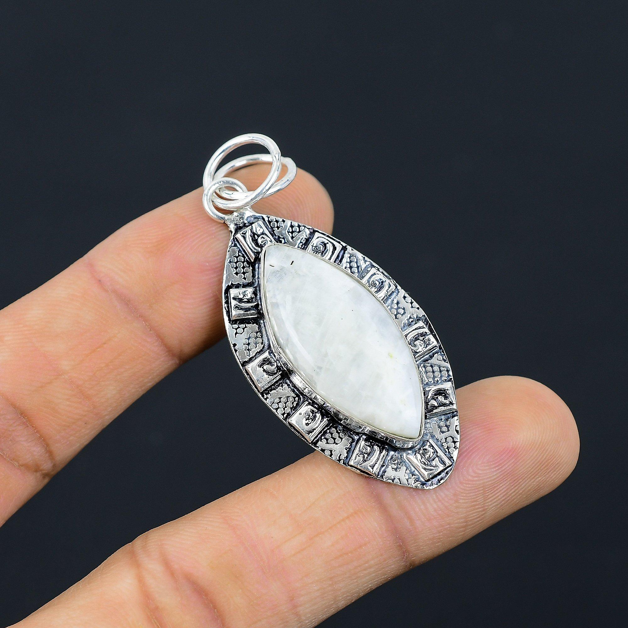 

Daughters Day Deal 925 Silver Natural Rainbow Moonstone Birthday Bezel Pendant