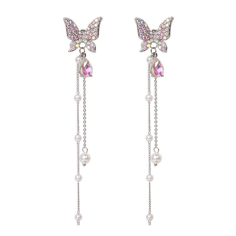 

Rhinestone Butterfly Tassel Earrings One Size