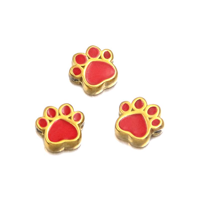7x7mm Colorful Enamel Animal Paw Print Stainless Steel Spacer Beads for DIY Jewelry