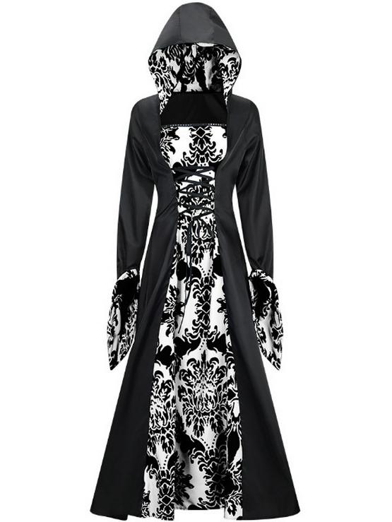 Vintage European Court-Style Hooded Long Sleeve Halloween Dress