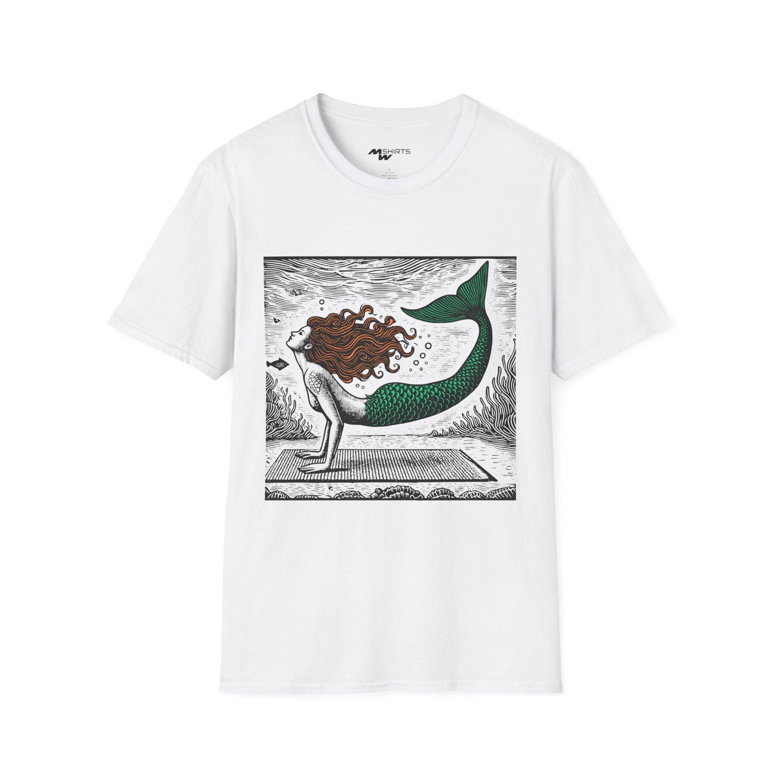 Mermaid Yoga T-Shirt: Engraved Ocean Meditation Tee 3XL