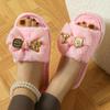 Women'S Elegant Pink Satin Bow Bear Decorative Plush Home Slippers - Stylish, Comfortable, and Stylish Flat Sandals for Indoor and Outdoor Use