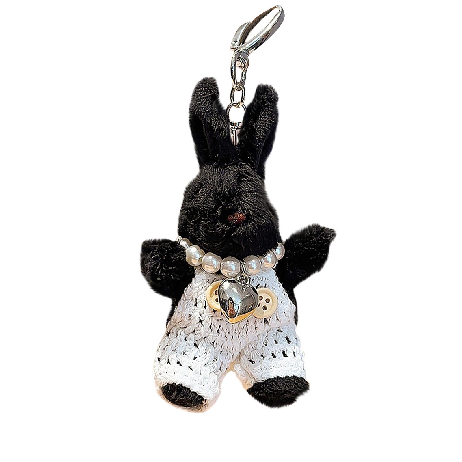 

Легкий роскошный свитер ручной работы с жемчужной цепочкой и плюшевым брелоком в виде кролика One Size чёрный