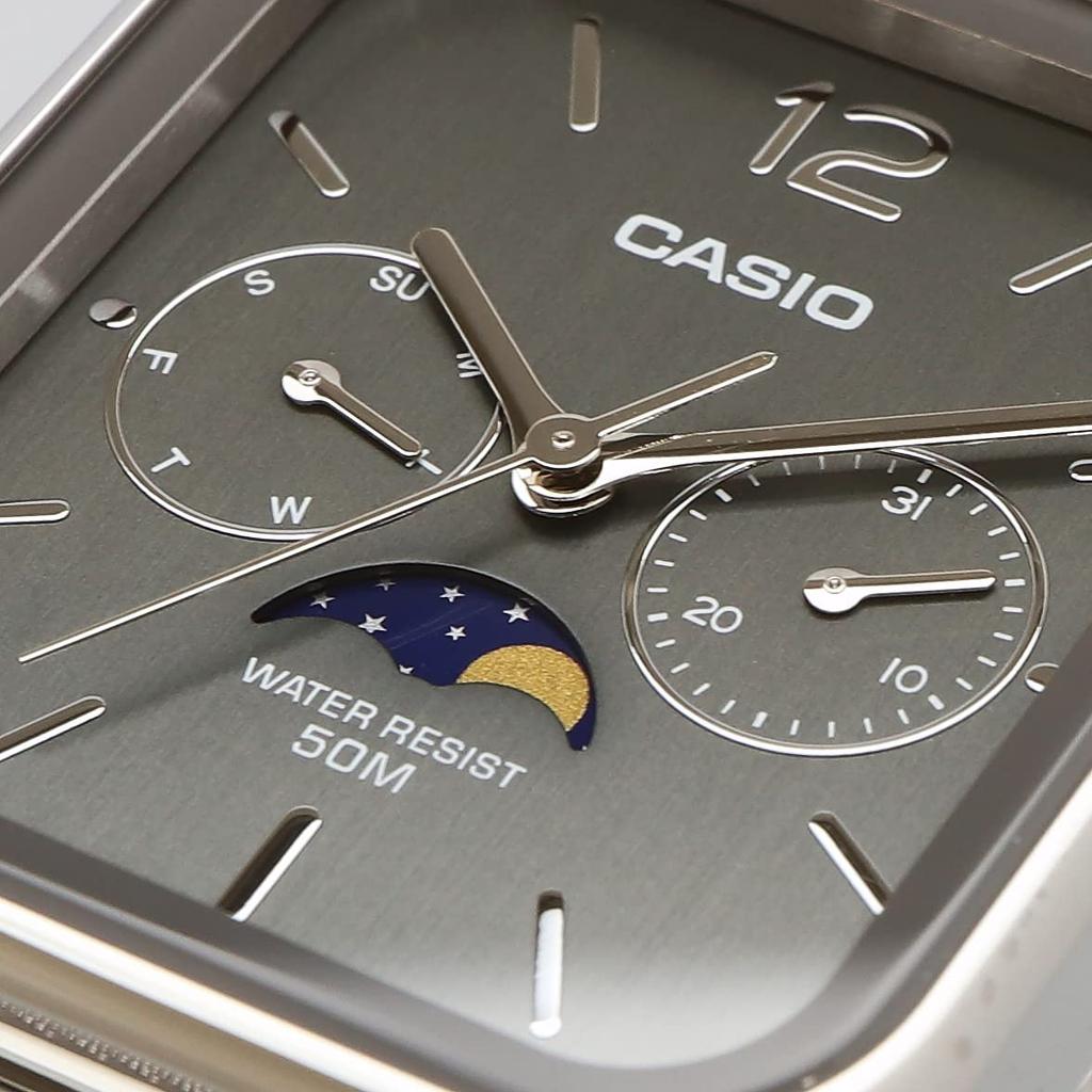 Casio Standard Moon Phase Analog Men's Watch MTP -M305D-4AV Metal Band Wine Red / -M305M-8AV Metal Mesh Band Dark Gray (Imported)