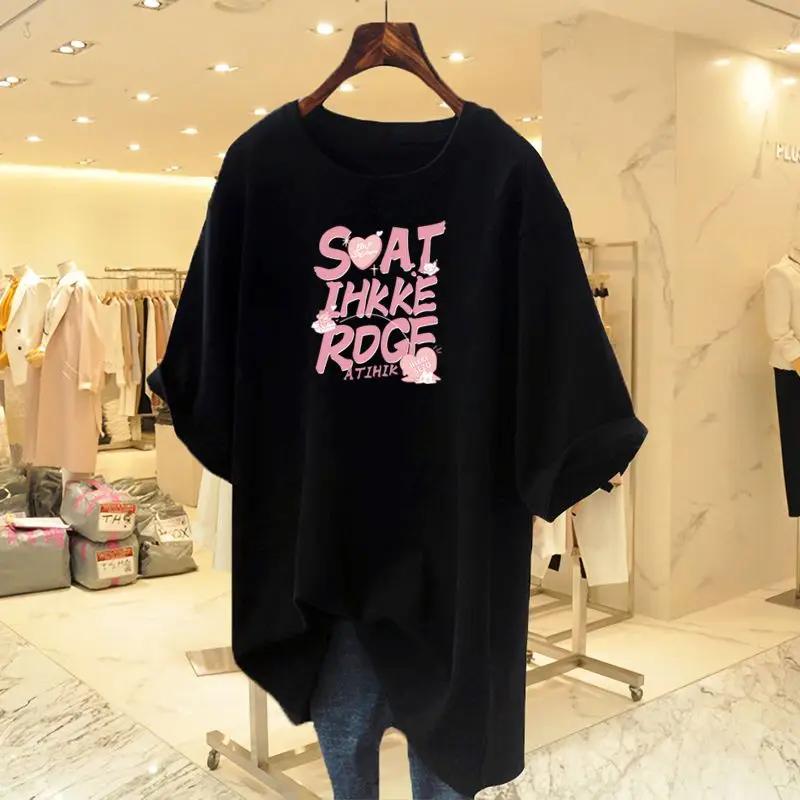 100% pure cotton women's short sleeved T-shirt, informal basic T-shirt with letters printed, loose top, fashionable sweater