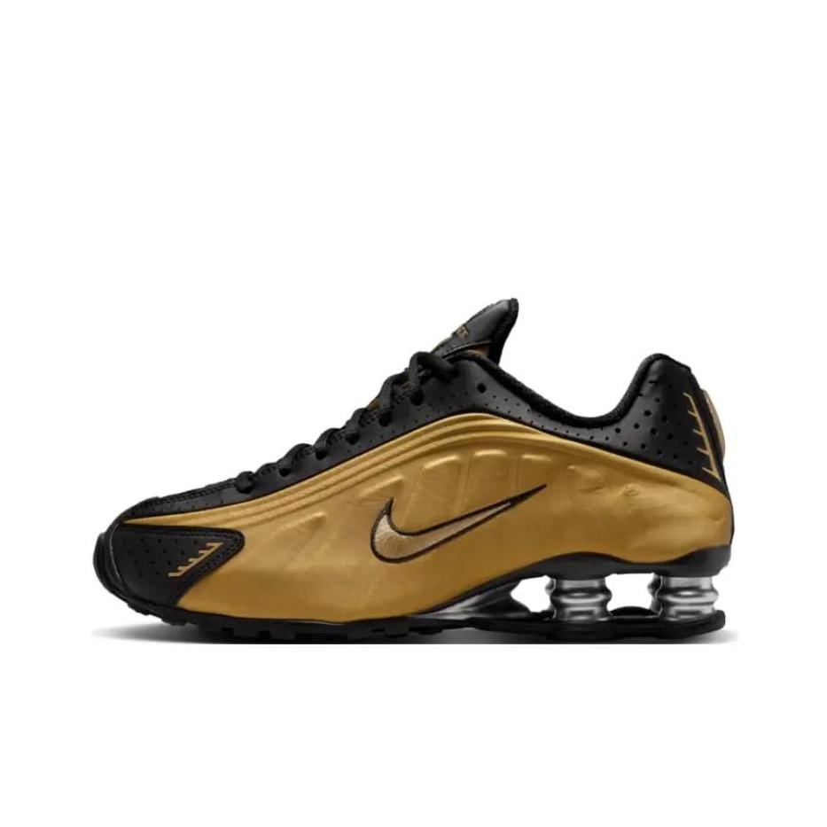 Nike Shox R4 Black Metallic Gold Women Sneakers Metallic-Silver AR3565-005 40.5