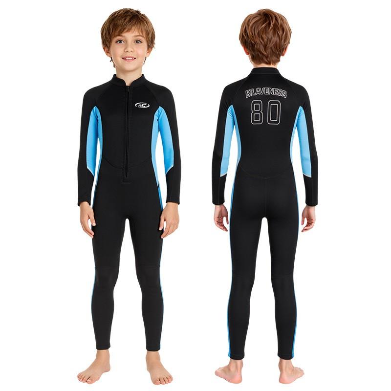 Kinder Ganzkörper-Neoprenanzug Schnorcheln Tauchen Surfen Warm Thermisch Langarm Hose UV-Schutz Schwarz Hellblau
