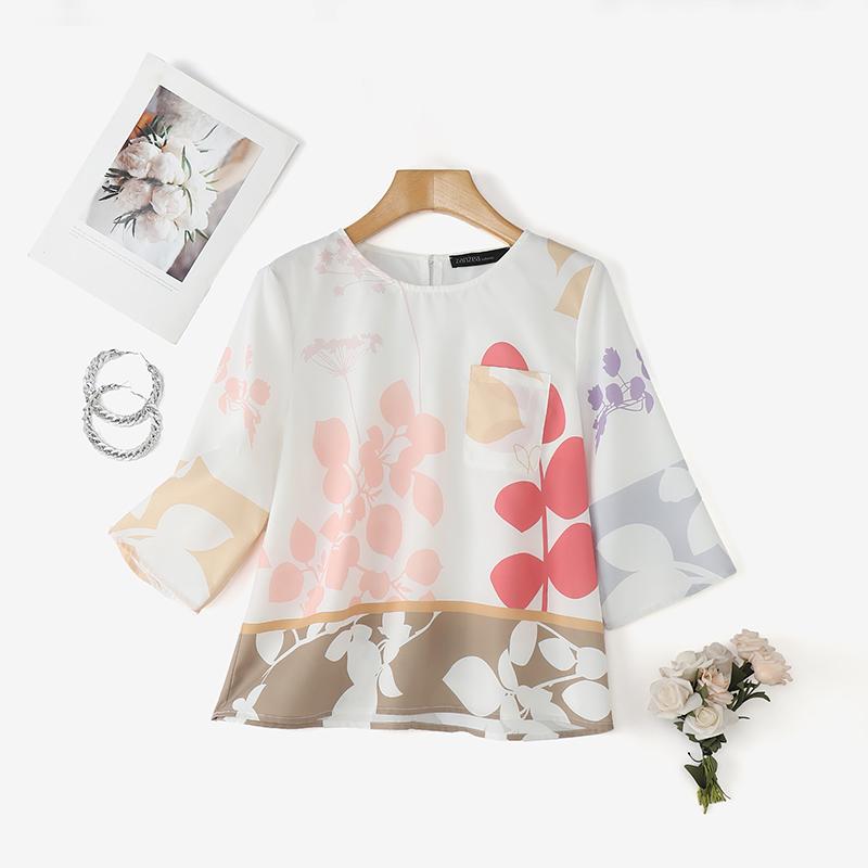 

ZANZEA Жіноча повсякденна блузка з круглим вирізом, рукавом 3/4, вільного крою, з квітковим принтом S жовтий