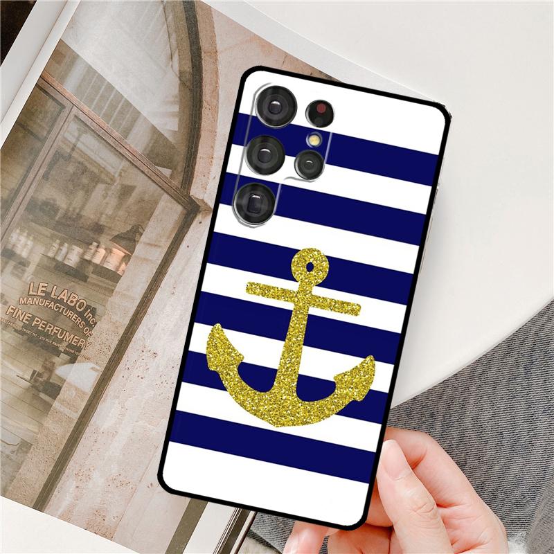 Stripes Anchor Boat Ship Phone Case For Samsung Galaxy S24 Ultra S9 S10 S20 S21 S22 S23 Plus S24 FE S25 Ultra Cover