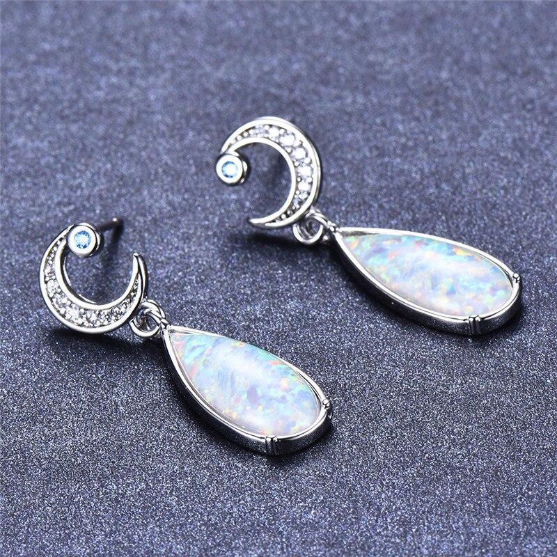 Luxuriöse Tropfen-Ohrringe mit Mondstein für Frauen, Hochzeit, 925er Sterlingsilber, gefüllt mit Wassertropfen, blau-weißer Feueropal