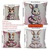 2D Cute Dressed Rabbits Pillowcase For Home Decor Pattern Cushion Cover Suitable For Sofa Bedroom Car Pillow Cover