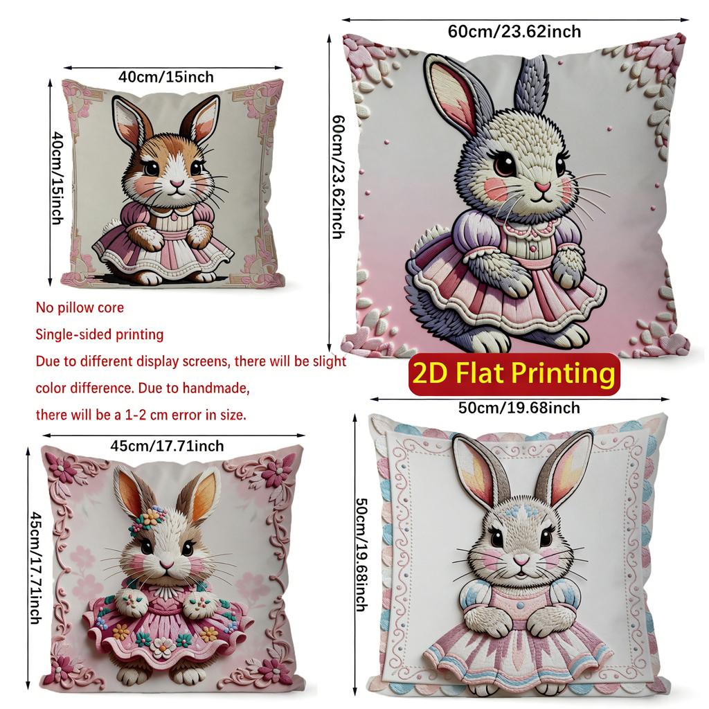 2D Cute Dressed Rabbits Pillowcase For Home Decor Pattern Cushion Cover Suitable For Sofa Bedroom Car Pillow Cover