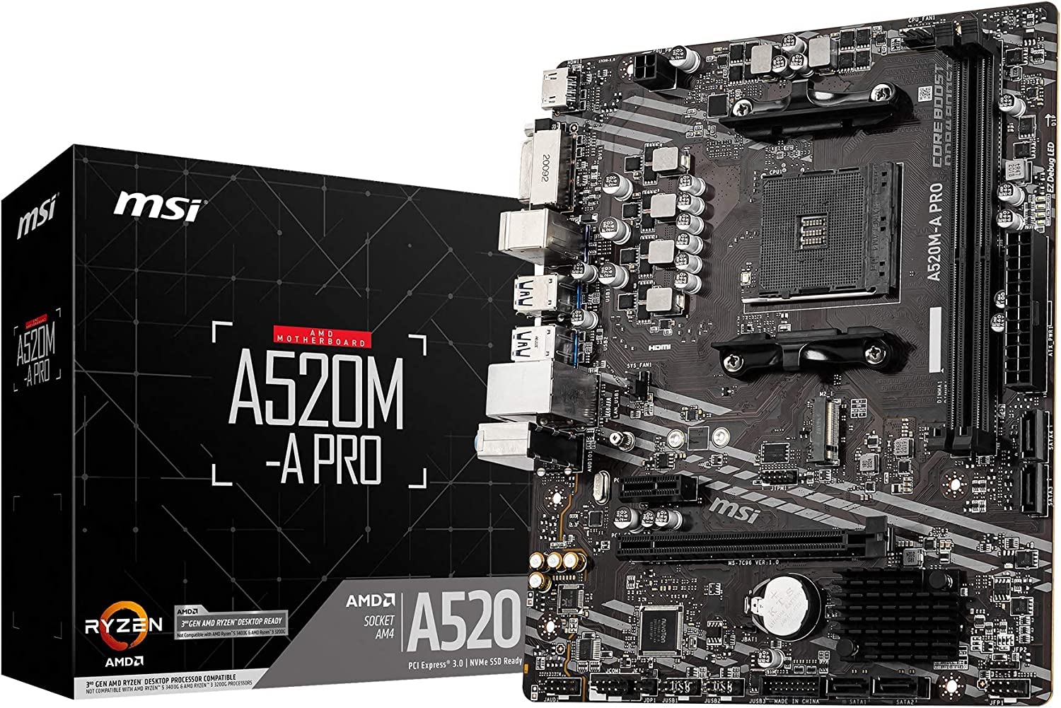 

Материнська плата MSI PRO із серією Ryzen 5000 Micro ATX AMD MB5136 A520M-A [сумісна (AM4)] [з A520]