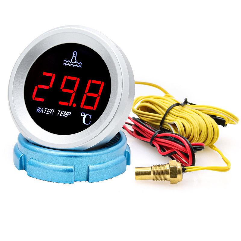 2'' 52mm Water Temperature Gauge 0-120℃ Car Digital Meter LED Display 9-36V with 1/8NPT Temperature Sensor Warning Alarm