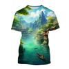 3D Printed Landscape T-shirt Chinese Art Painting T Shirt For Men Fashion Round Neck Short-sleeved Oversized Summer Tees Tops
