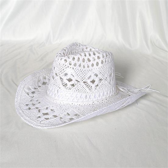 Cappello di Paglia Ventilato Vuoto Rotondo Pieghevole Cappello da Cowboy Occidentale da Spiaggia Oggetti di Scena per Foto