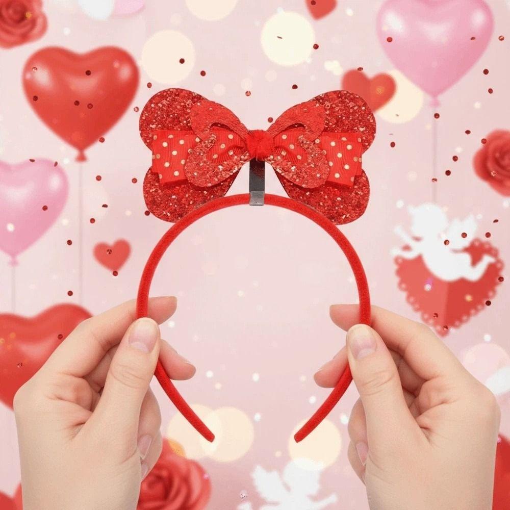 Plastic Valentine's Day Hair Hoop Sequins Shining Heart Hairband Red Heart Headband  Women