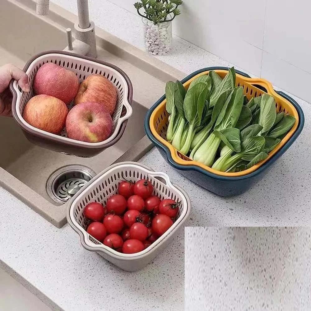 Multifunctional Drain Basket Household Double-Layer Vegetable Washing Basket Creative Kitchen Fruit Basin