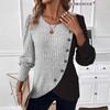 T-shirt a maniche lunghe a blocchi di colore a coste da donna europea e americana 2025
