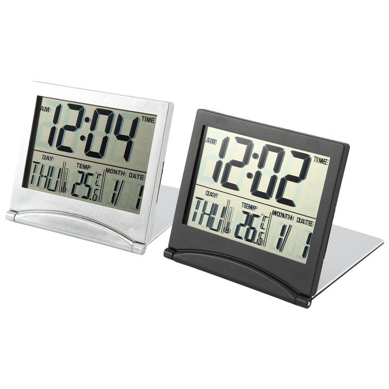 

ABWR-2 Pcs Digital Travel Alarm Clock Foldable LCD Clock With Calendar Temperature Snooze Mode Portable Display Desk Clock
