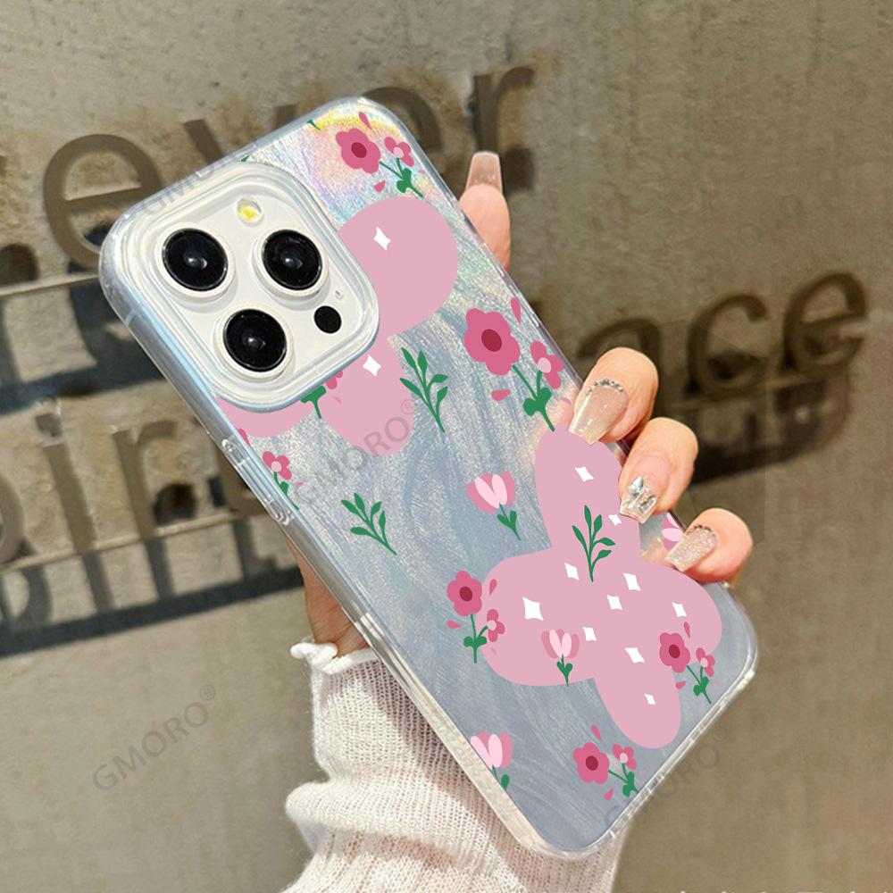 Pink butterfly flower feather case iPhone17 mobile phone case girl heart apple 15promax simple protective case