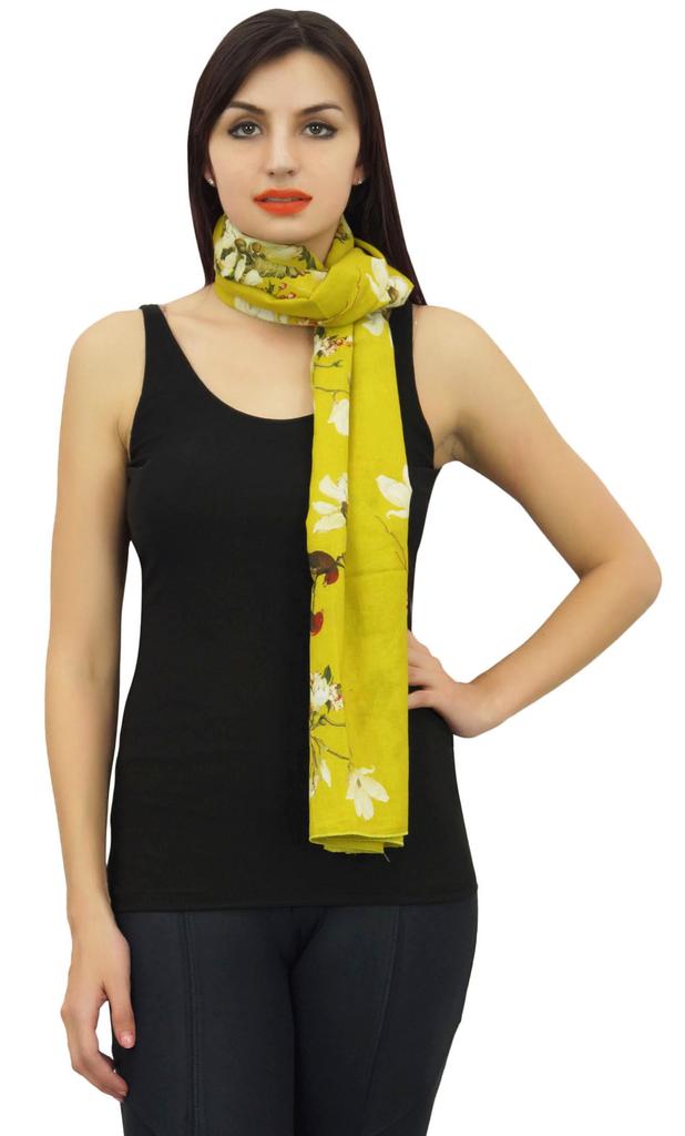 Phagun Floral & Bird Print Women Neck Wrap Scarf Sarong Cotton Voile