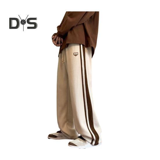 

Мужские брюки из плотного плюша, прямые, широкие, повседневные, свободные, в полоску, с глубоким промежностью, полной длины, спортивные брюки в стиле хип-хоп, уличная одежда, со шнурком, эластичный пояс, длинные L бежевый