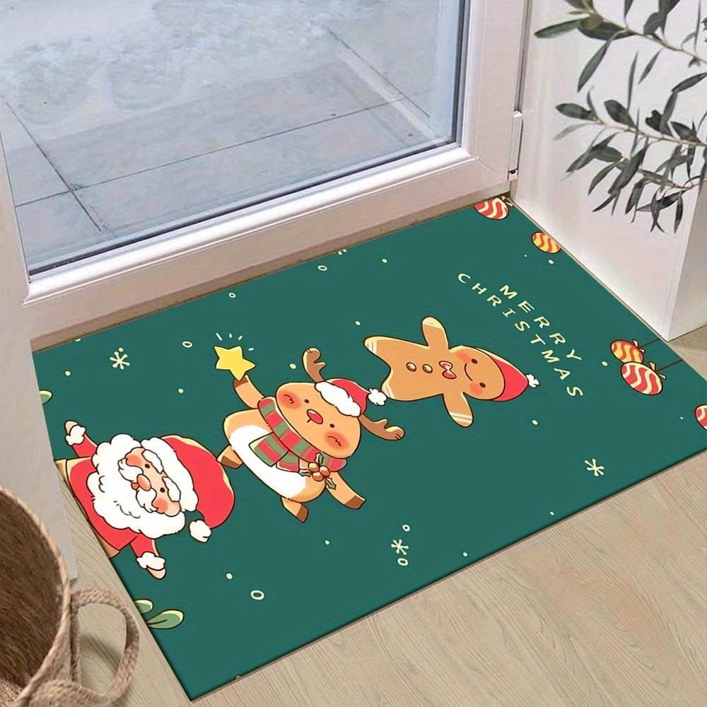

1pc Christmas Themed Rug, Cute Santa Claus Elk and Gingerbread Man Print, Bedside Carpet, Non slip Laundry Room Mat, Machine Washable Water 60cm by 90cm