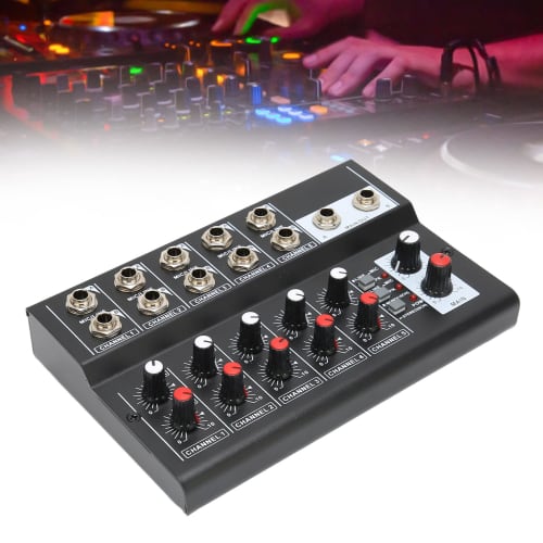 10-Channel Stereo Mixer, 60Hz Black, with Two Master Volume Knobs, for Keyboards, for Clubs and Bars, US Plug