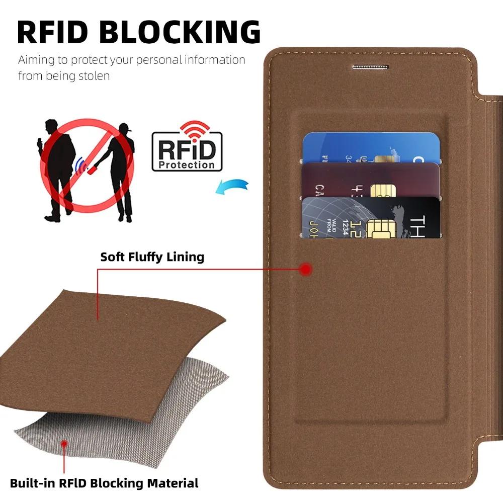 For MagSafe RFID Blocking Flip Leather Phone Case Samsung Galaxy S25 Edge S24 S23 Ultra S22 Plus Wallet with Card Holder Cover
