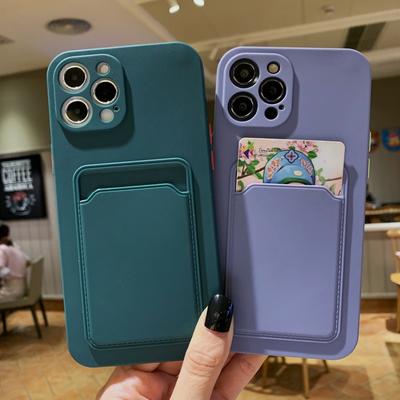 Fashion Solid Color Card Slot Phone Case For iPhone 16 Pro 15 14 Pro Max 12 13 12 11 Pro XS XR 8 7 Shockproof Back Cover