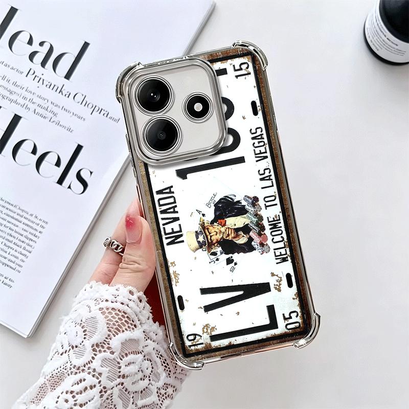 

Retro Vintage License Plate Soft Phone Case For Xiaomi Redmi Note 14 15 Pro Plus 13 12 11S 11T 5G 10 9S 9 Plating Anti-Fall Fund Redmi Note 14 Pro 5G