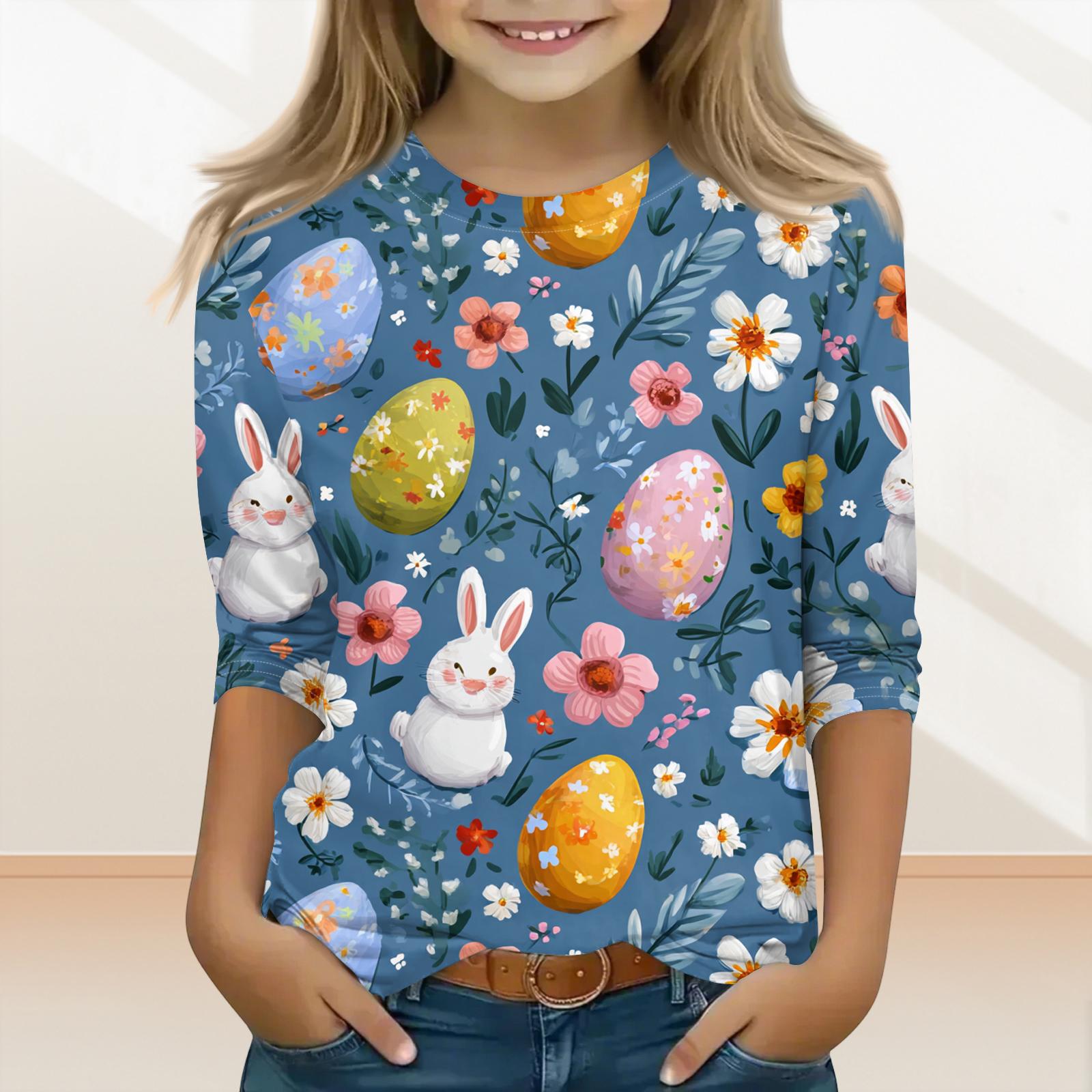 

Детский топ с рукавом три четверти и круглым вырезом с пасхальным принтом, повседневный 120 синий