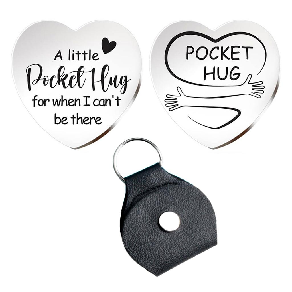 PU Cover Heart Keychain Stainless Steel Keychain Little Pocket Hug from Mom Keyring for Women Girl Party Ornament