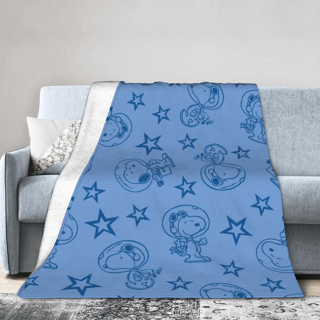Snoopys Blue Space Astronaut Pattern Blanket Cover Flannel Throw Blanket Bed Sofa Printed Soft Warm Bedsprea,