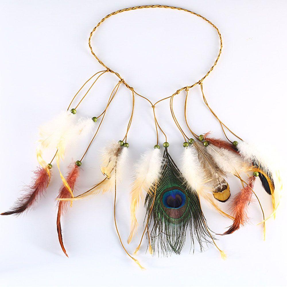 Indian Woman National Ethnic Peahen HairBand Headdress Boho Wind