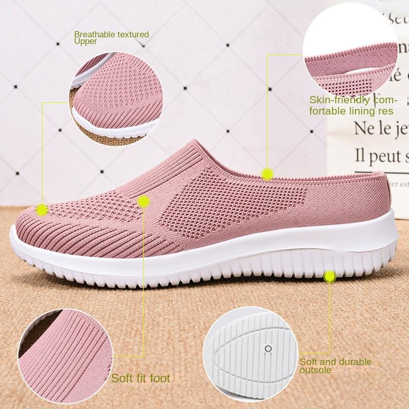 Schuhe Damen Übergröße Stoffschuhe Damen Atmungsaktive Fliegengestrickte Schuhe Weichsohlige Lässige Mama-Schuhe