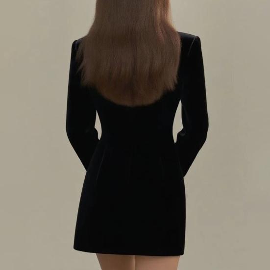Women's Blazer Dress V Neck Long Sleeve Bodycon Work Dress One Button Ruffle Sheath Dress Formal Business Office Outfit