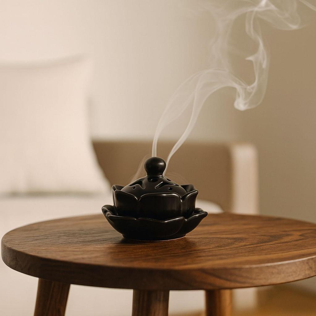 SIGNAMIO Sambrani Dhoop Stand - Ceramic Dhoop Holder for Pooja Room Decoration Items -black