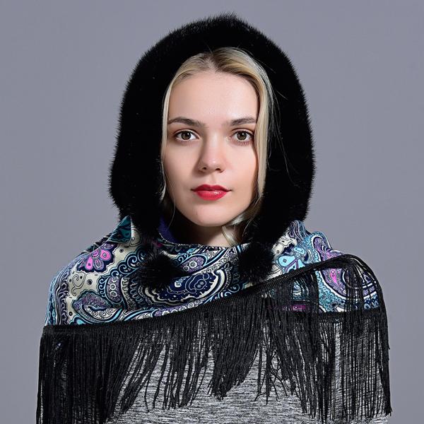 

Стильные шапки-капюшоны для женщин Зимняя модная роскошная женская теплая из натурального меха Элегантный шарф с кисточками Шапка из норки