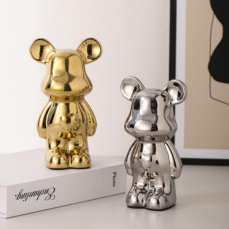 Ceramic Cartoon Teddy Bear Figurine Love Bear Ornament Living Room Small Piggy Bank Wine Cabinet Desktop Home Decoration
