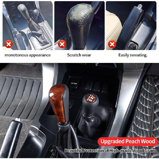 Center Gearbox Shift Knob Head Suitable for 2003-2009 Lexus GX470 | Leather + Peach Wood Grain Shift Lever Interior Upgrade Modification Accessories