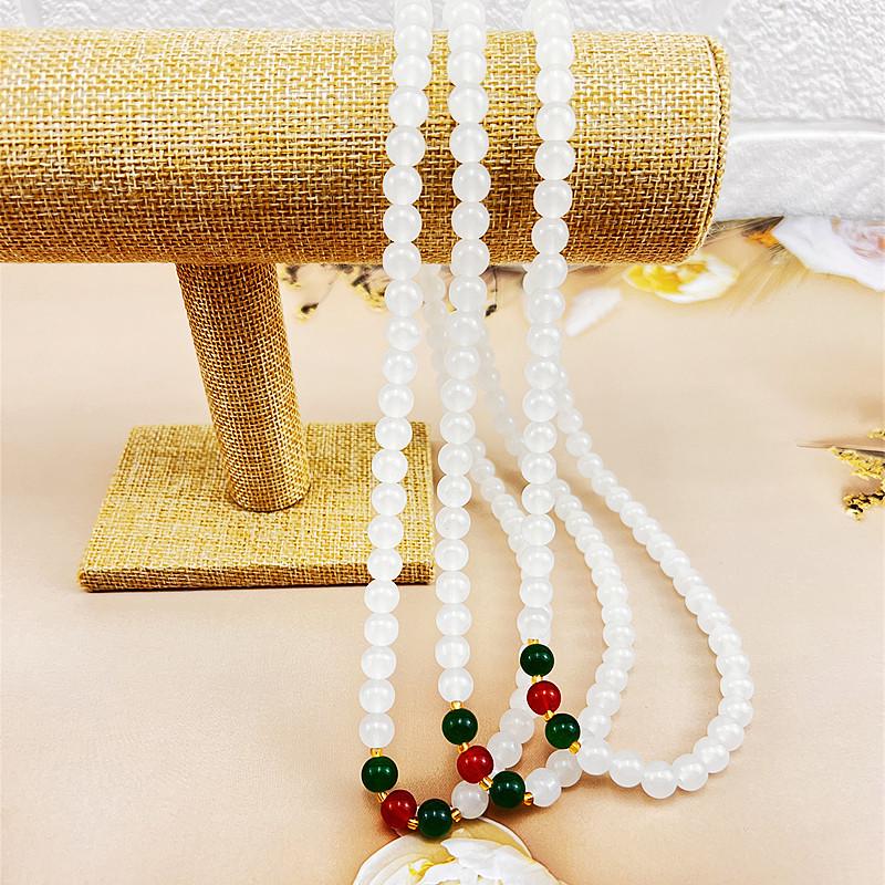 Natural White Hetian Jade Bead Bracelet Necklace: Unisex Buddhist Rosary In Welfare Style