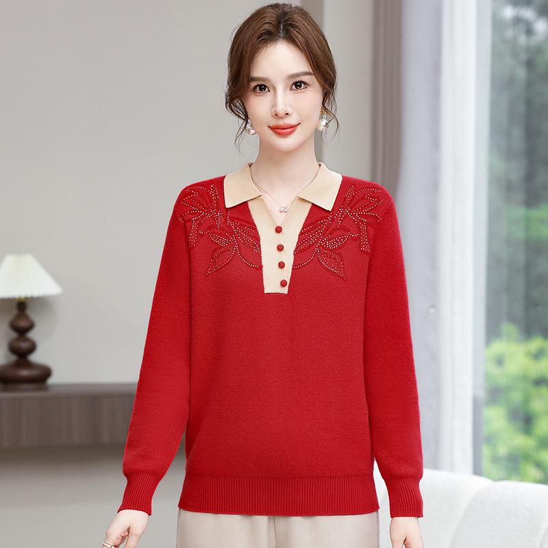 Winter Lapel Knit Sweater - 2024 Fashion for Middle-Aged & Elderly, Fleece-Lined for Autumn/Winter