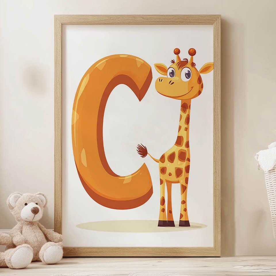 Plakat Żyrafa Z Literą C Plakat Żyrafa Z Literą C, 50X70 Cm, Bez Ramy, Płótno Premium Na Blejtramie