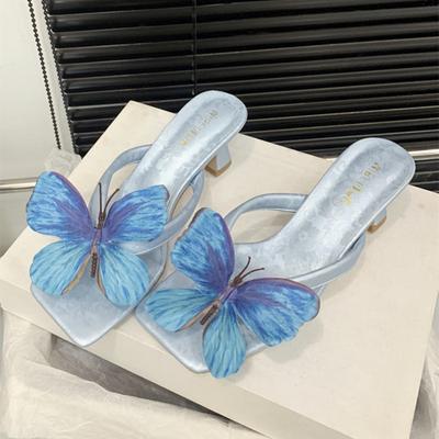 Fashion Elegant Butterfly Decorative Design Slippers Women Fashion Narrow Band Clip Toe Slide Sandals Concise Comfort Beach Flip Flops