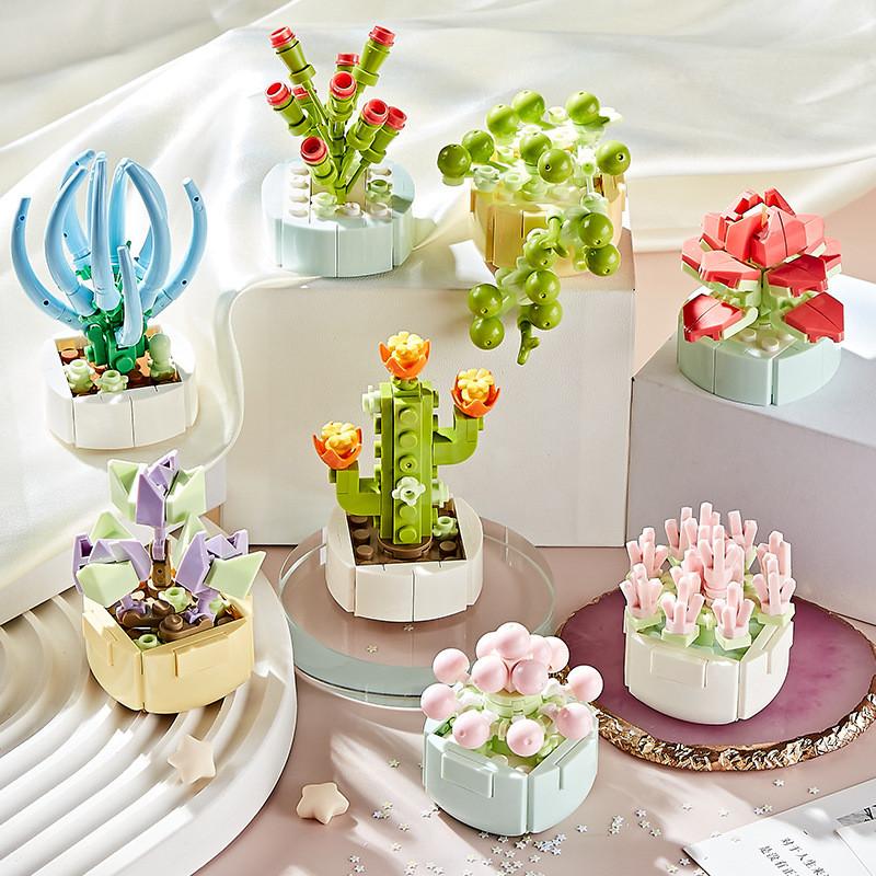Small Children Puzzle Particle Building Block Flower Flexing Potted Model Toy