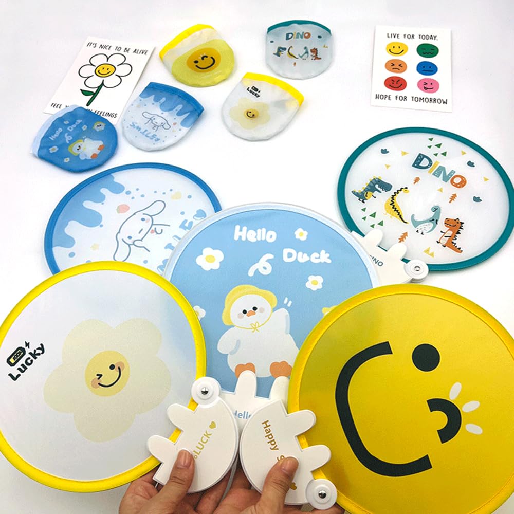 VIVIZHWH Folding Cute Folding Summer Cute Round Easy To Perfect for Fireworks and Pack of 3 Fans, Designs, Ultra-Lightweight, Handle, Mini, Fan,